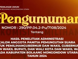 KPU Bolmut Umumkan Hasil Penelitian Administrasi Calon Anggota PPS Pemilihan Serentak 2024