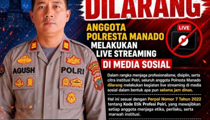 Jaga Disiplin Profesionalisme dan Marwah Institusi, Polresta Manado Larang Anggota Lakukan Live Streaming Saat Jam Dinas