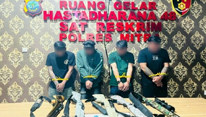 Pamer Senjata Angin di Medsos dengan Caption Menantang, 4 Pria di Ratatotok Dibungkus Polres Mitra