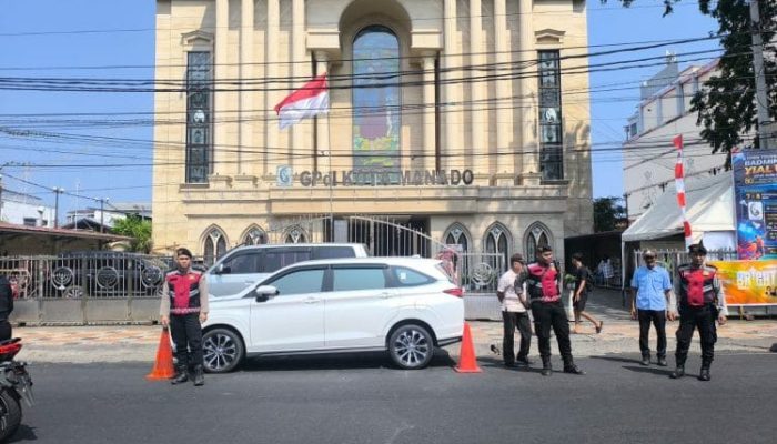 Jamin Keamanan Ibadah Minggu, Patroli Rayon Samapta Polresta Manado Gelar Pajasomat