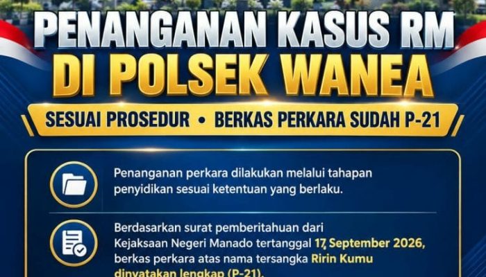 Polsek Wanea Tegaskan Penanganan Perkara RK Sesuai Prosedur Hukum